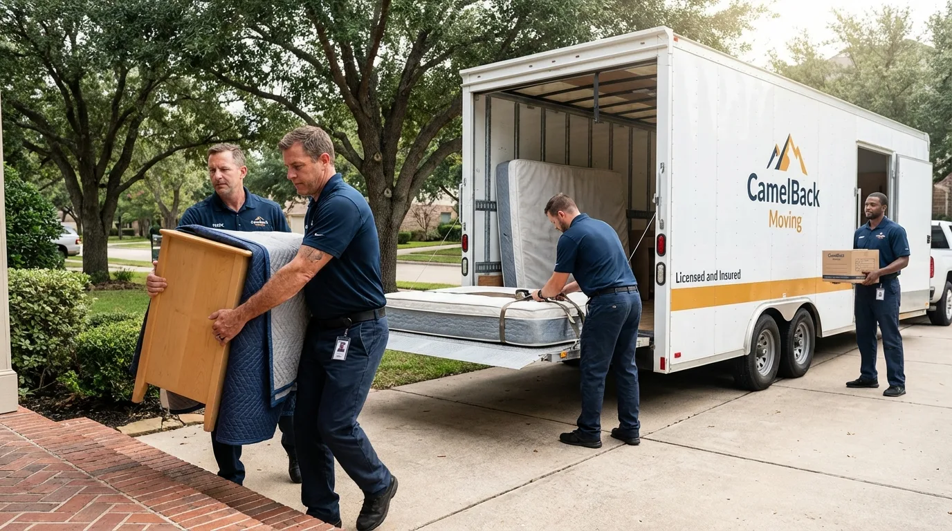 Crew loading residential truck for cross-state move from Mascoutah, IL